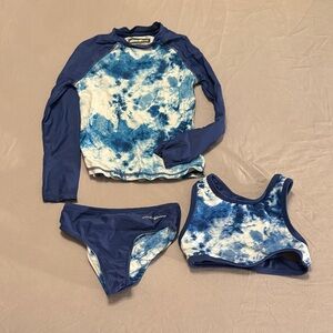 Eddie Bauer Blue Tie-Dye Rashguard Swimsuit Set - Size XXS (4)